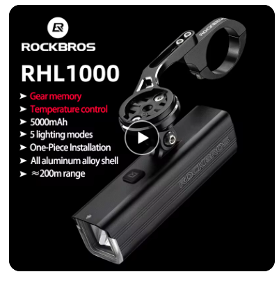 ROCKBROS Bike Front Light IPX6 Rainproof Type-c Rechargeable Bicycle Light 1000LM Cycling Headlight LED Flashlight MTB Bike Lamp